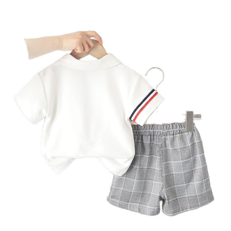 Boys Puppy Polo Shirt & Plaid Shorts Set – Cute Casual 2-Piece Summer Outfit