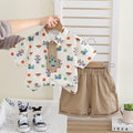 Kids White Shirt & Khaki Shorts Set | Cute Robot & Train Print Outfit for Boys