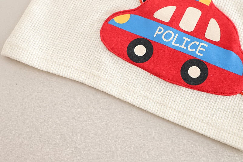 Boys Police Car Graphic T-Shirt & Denim Shorts Set – Cute Casual 2-Piece Summer Outfit
