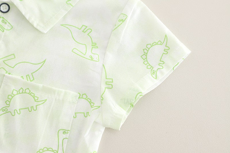 Baby Dinosaur Print Shirt & Shorts Set – Cute Casual 2-Piece Summer Outfit