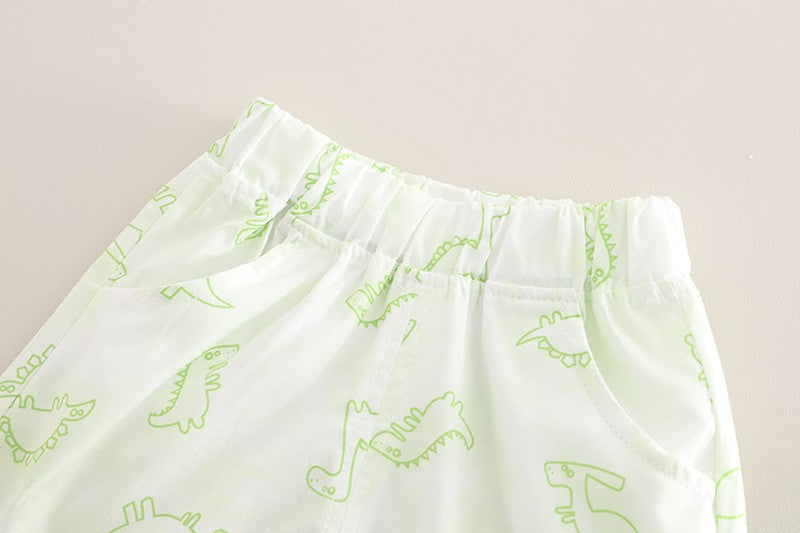 Baby Dinosaur Print Shirt & Shorts Set – Cute Casual 2-Piece Summer Outfit