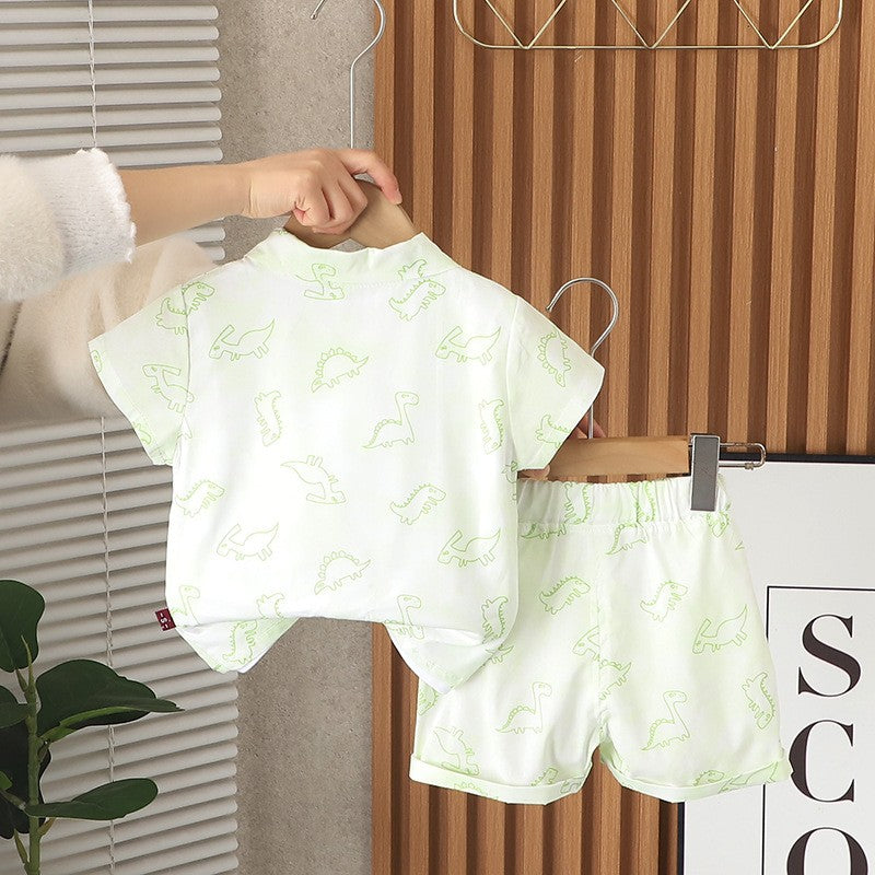 Baby Dinosaur Print Shirt & Shorts Set – Cute Casual 2-Piece Summer Outfit