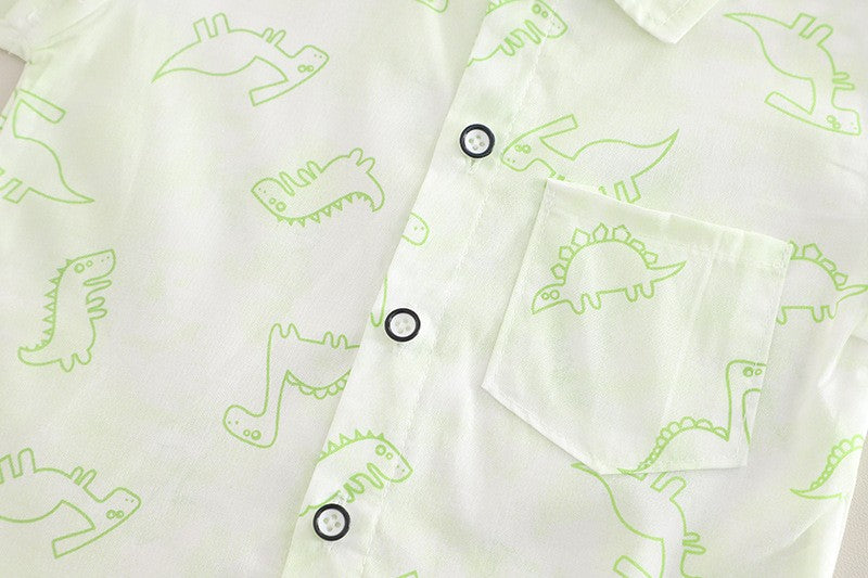Baby Dinosaur Print Shirt & Shorts Set – Cute Casual 2-Piece Summer Outfit