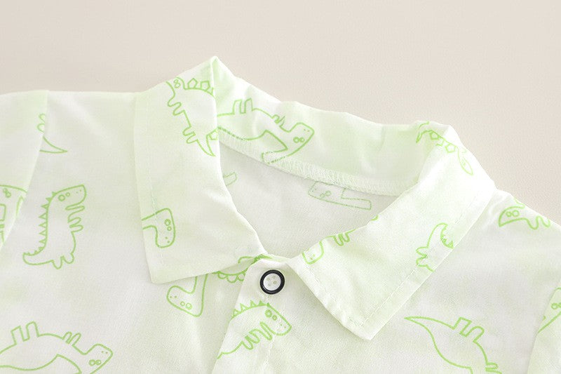 Baby Dinosaur Print Shirt & Shorts Set – Cute Casual 2-Piece Summer Outfit