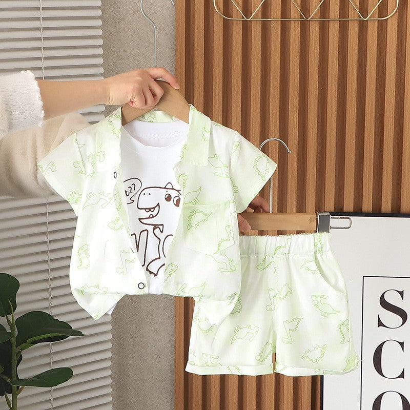 Baby Dinosaur Print Shirt & Shorts Set – Cute Casual 2-Piece Summer Outfit