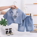 Kids Blue Denim Shirt & Shorts Set | Stylish Star Print Outfit for Boys
