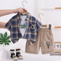 Boys Plaid Shirt & Cargo Shorts Set – Stylish Casual 2-Piece Summer Outfit