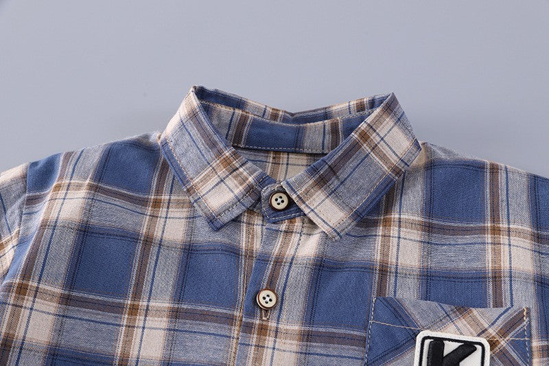 Boys Plaid Shirt & Cargo Shorts Set – Stylish Casual 2-Piece Summer Outfit