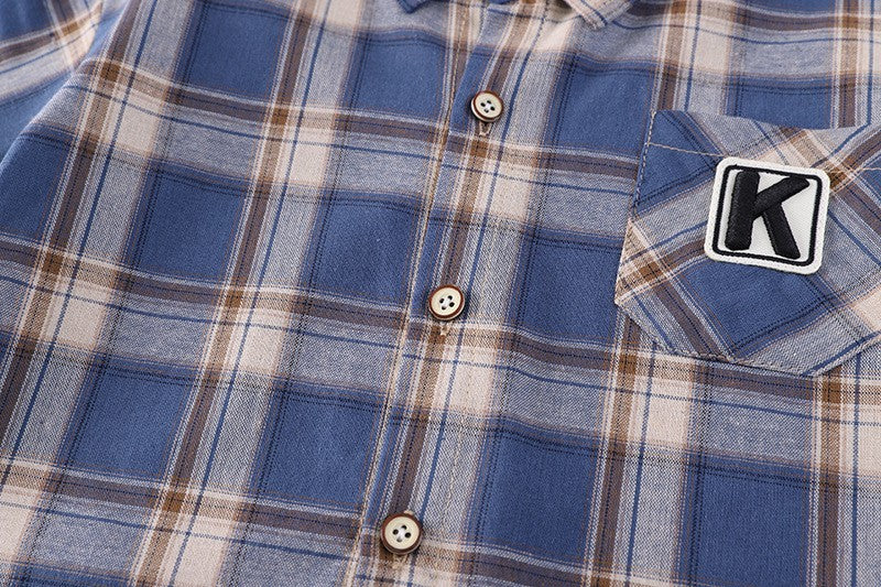 Boys Plaid Shirt & Cargo Shorts Set – Stylish Casual 2-Piece Summer Outfit