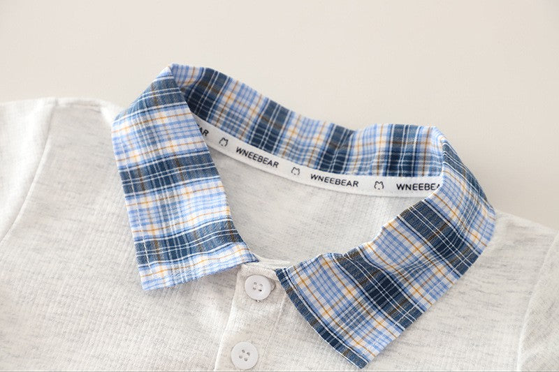 Boys Plaid Collar T-Shirt & Denim Shorts Set – Cute Casual Summer Outfit