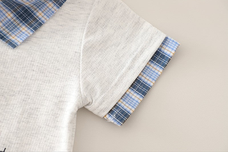Boys Plaid Collar T-Shirt & Denim Shorts Set – Cute Casual Summer Outfit