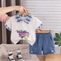 Boys Plaid Collar T-Shirt & Denim Shorts Set – Cute Casual Summer Outfit