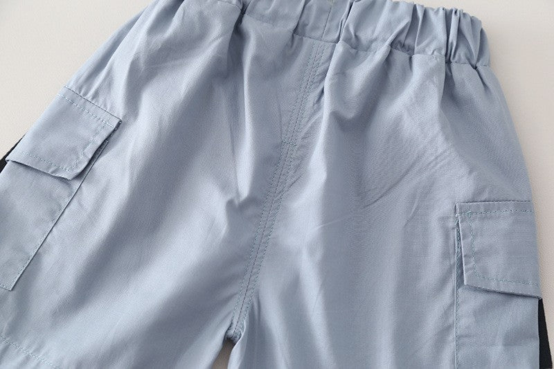 Kids Blue Printed T-Shirt & Cargo Shorts Set with Pocket Detail | Trendy Casual Summer Outfit