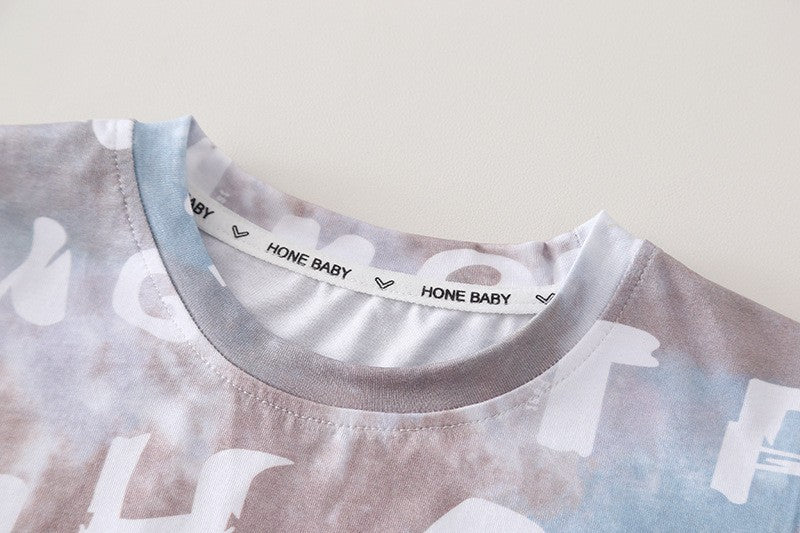 Kids Blue Printed T-Shirt & Cargo Shorts Set with Pocket Detail | Trendy Casual Summer Outfit