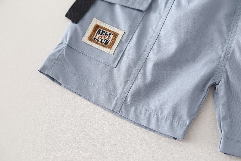 Kids Blue Printed T-Shirt & Cargo Shorts Set with Pocket Detail | Trendy Casual Summer Outfit