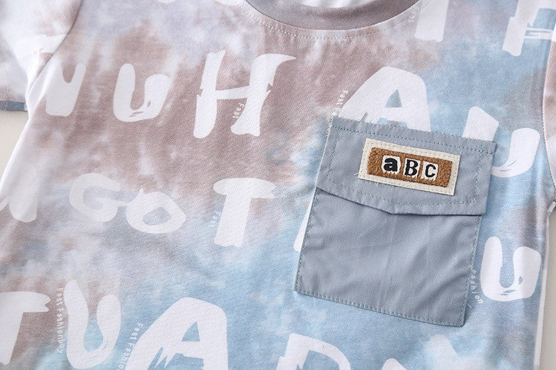 Kids Blue Printed T-Shirt & Cargo Shorts Set with Pocket Detail | Trendy Casual Summer Outfit