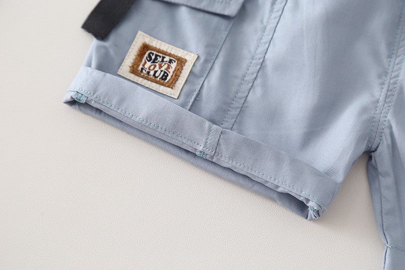 Kids Blue Printed T-Shirt & Cargo Shorts Set with Pocket Detail | Trendy Casual Summer Outfit