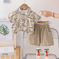 Kids Beige Printed Shirt & Cargo Shorts Set | Stylish Casual Summer Outfit