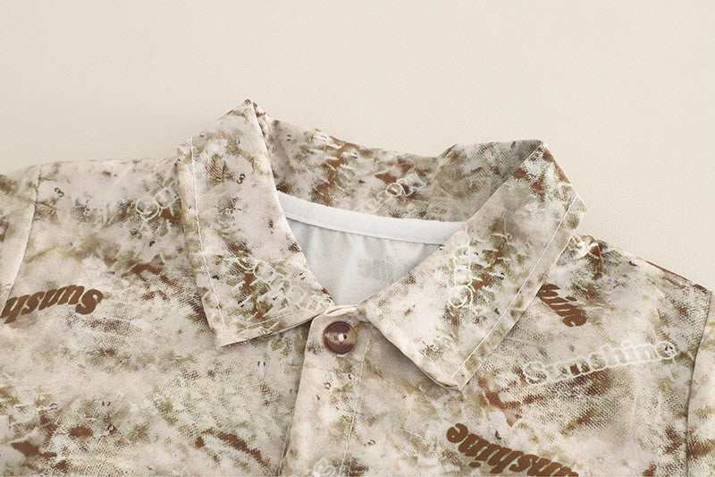 Kids Beige Printed Shirt & Cargo Shorts Set | Stylish Casual Summer Outfit
