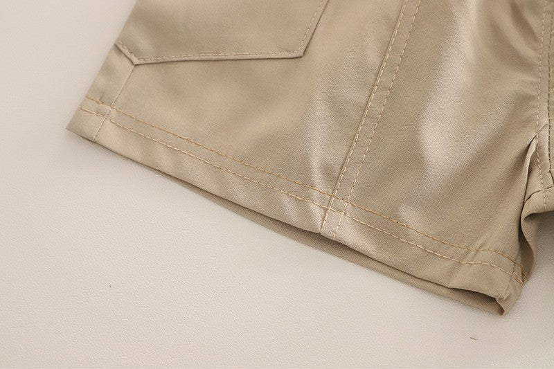 Kids Beige Printed Shirt & Cargo Shorts Set | Stylish Casual Summer Outfit
