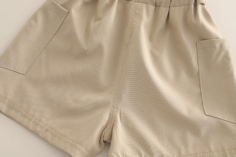 Kids Beige Printed Shirt & Cargo Shorts Set | Stylish Casual Summer Outfit