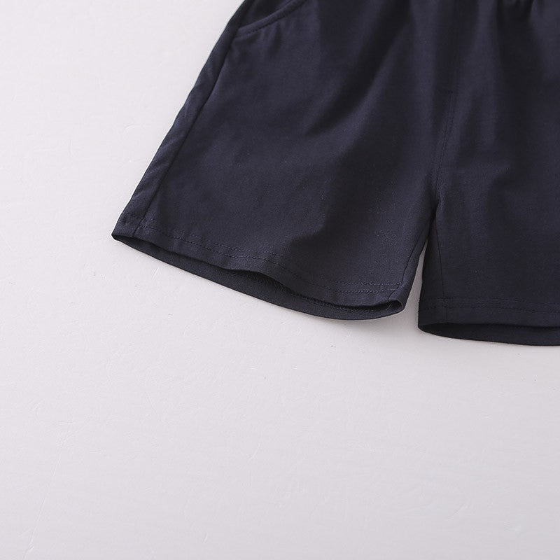 Kids Navy Blue Polo T-Shirt & Shorts Set with Striped Detail | Stylish Casual Summer Outfit