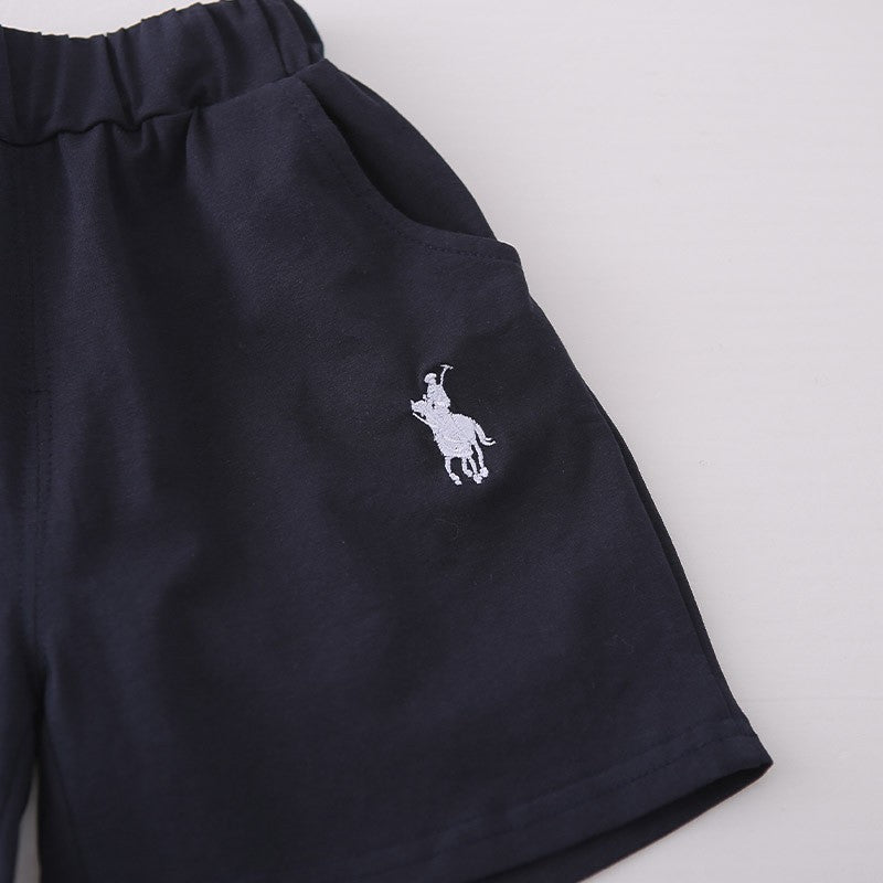 Kids Navy Blue Polo T-Shirt & Shorts Set with Striped Detail | Stylish Casual Summer Outfit