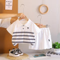 Kids White Polo T-Shirt & Shorts Set | Striped Summer Outfit for Boys
