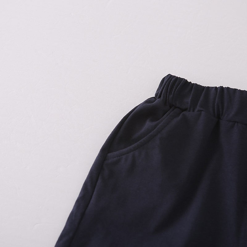 Kids Navy Blue Polo T-Shirt & Shorts Set with Striped Detail | Stylish Casual Summer Outfit