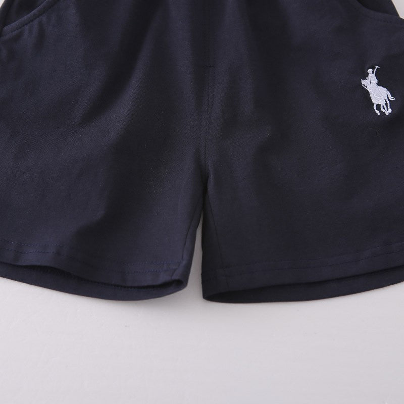 Kids Navy Blue Polo T-Shirt & Shorts Set with Striped Detail | Stylish Casual Summer Outfit