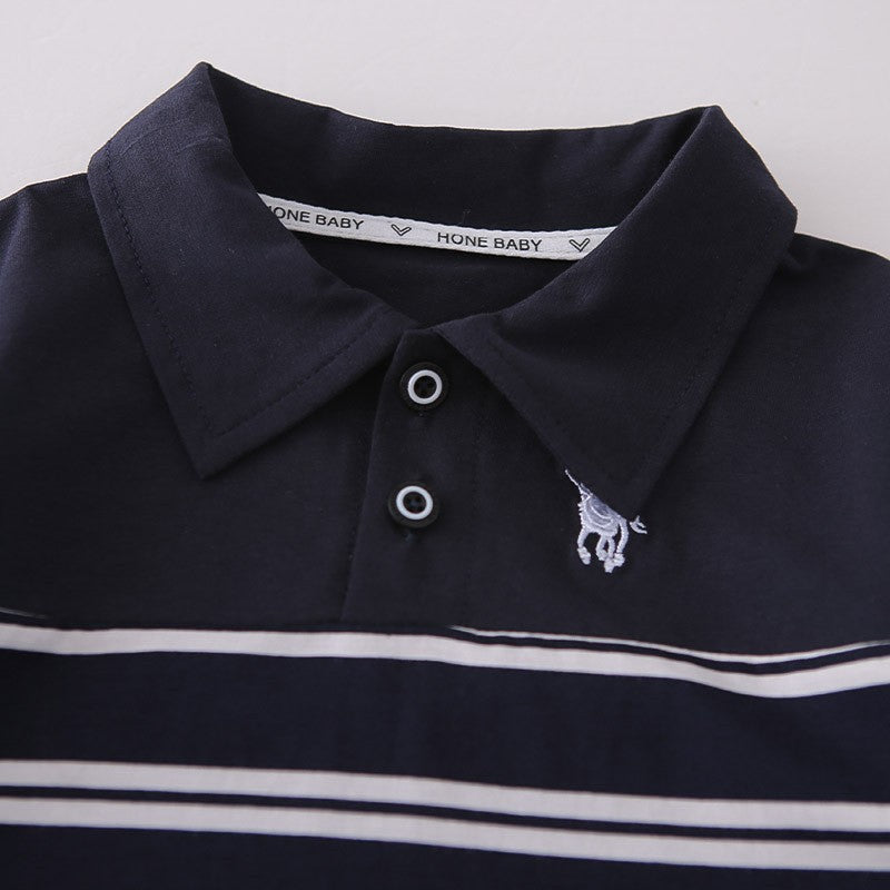 Kids Navy Blue Polo T-Shirt & Shorts Set with Striped Detail | Stylish Casual Summer Outfit