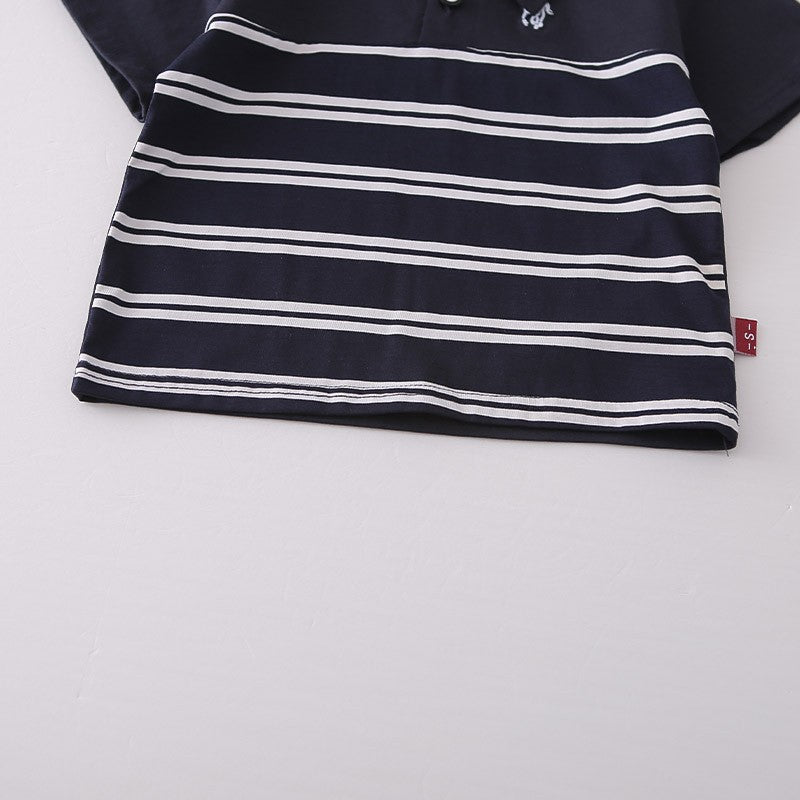 Kids Navy Blue Polo T-Shirt & Shorts Set with Striped Detail | Stylish Casual Summer Outfit
