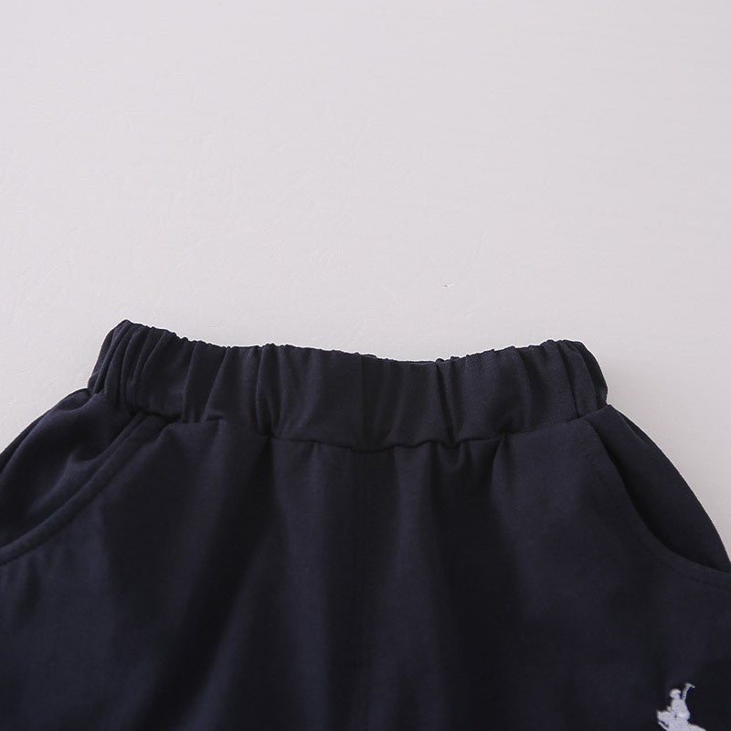 Kids Navy Blue Polo T-Shirt & Shorts Set with Striped Detail | Stylish Casual Summer Outfit