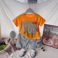 Kids Orange Graphic T-Shirt & Gray Shorts Set | Stylish Summer Outfit for Boys