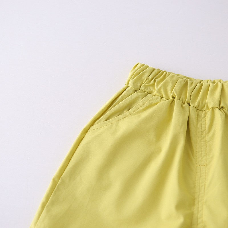 Kids Yellow Striped T-Shirt & Green Shorts Set with Happy Dog Print | Cute Casual Summer Outfit