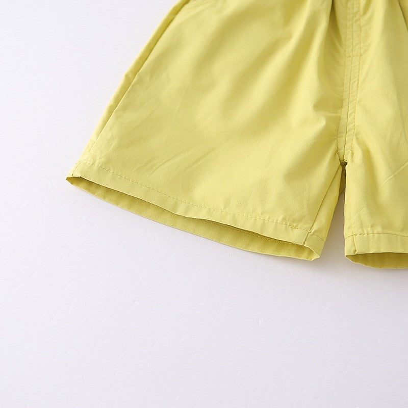 Kids Yellow Striped T-Shirt & Green Shorts Set with Happy Dog Print | Cute Casual Summer Outfit