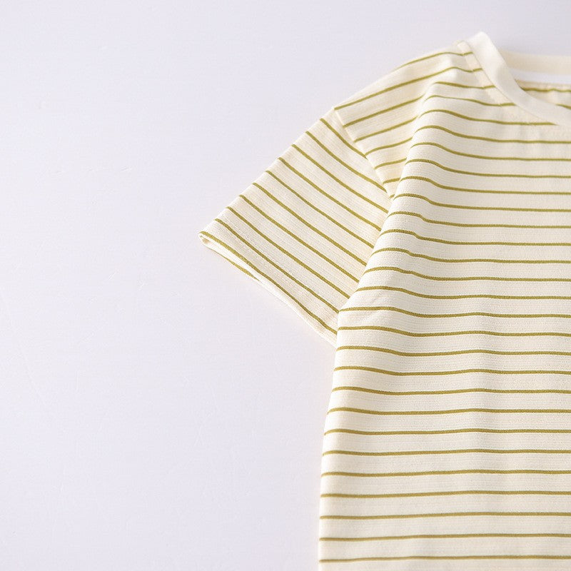 Kids Yellow Striped T-Shirt & Green Shorts Set with Happy Dog Print | Cute Casual Summer Outfit