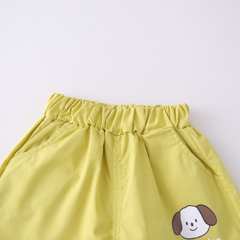 Kids Yellow Striped T-Shirt & Green Shorts Set with Happy Dog Print | Cute Casual Summer Outfit