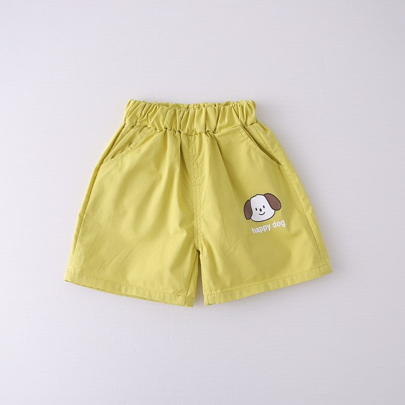 Kids Yellow Striped T-Shirt & Green Shorts Set with Happy Dog Print | Cute Casual Summer Outfit
