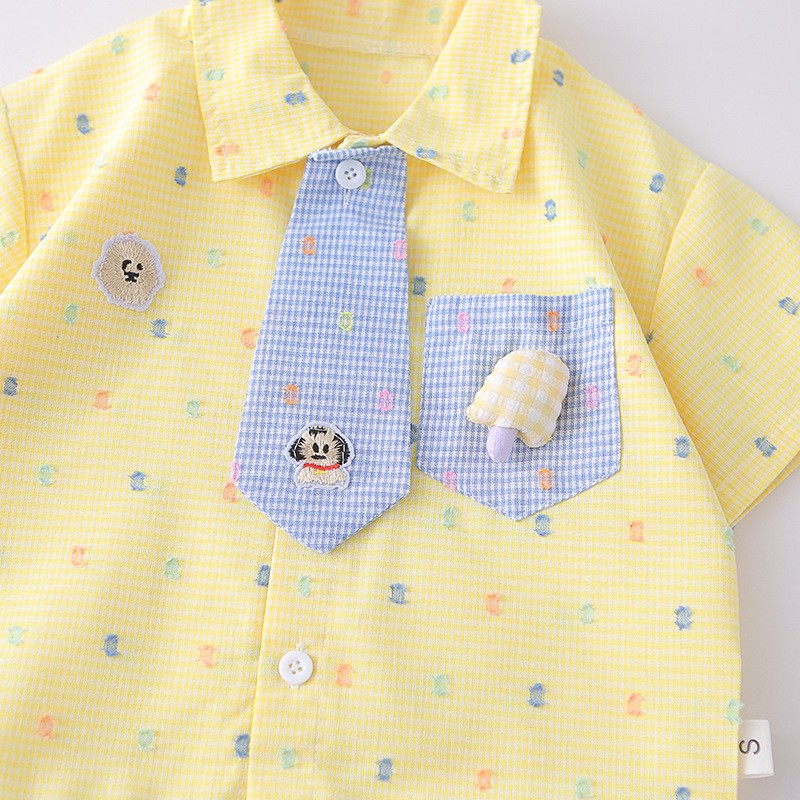 Kids Yellow Shirt & Shorts Set with Cute Tie Detail | Adorable Casual Summer Outfit