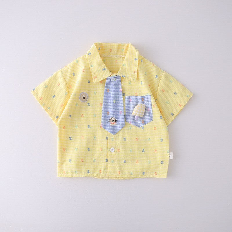 Kids Yellow Shirt & Shorts Set with Cute Tie Detail | Adorable Casual Summer Outfit