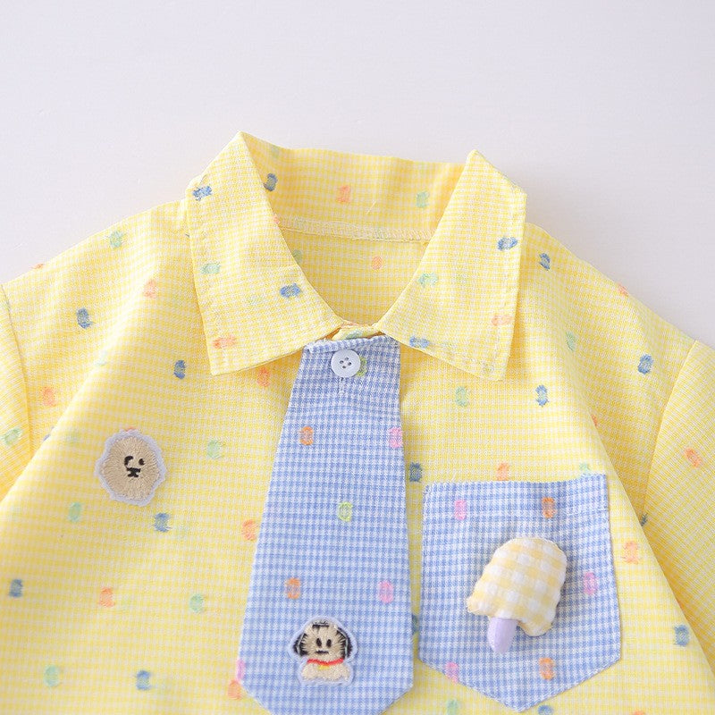 Kids Yellow Shirt & Shorts Set with Cute Tie Detail | Adorable Casual Summer Outfit