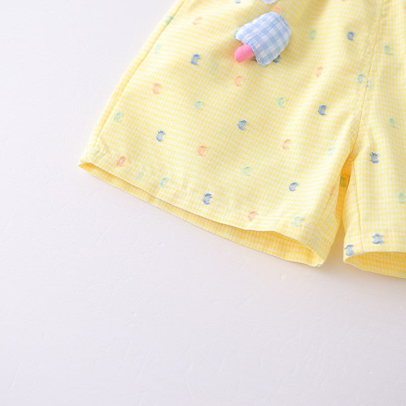 Kids Yellow Shirt & Shorts Set with Cute Tie Detail | Adorable Casual Summer Outfit