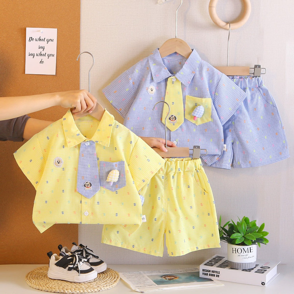 Kids Yellow Shirt & Shorts Set with Cute Tie Detail | Adorable Casual Summer Outfit