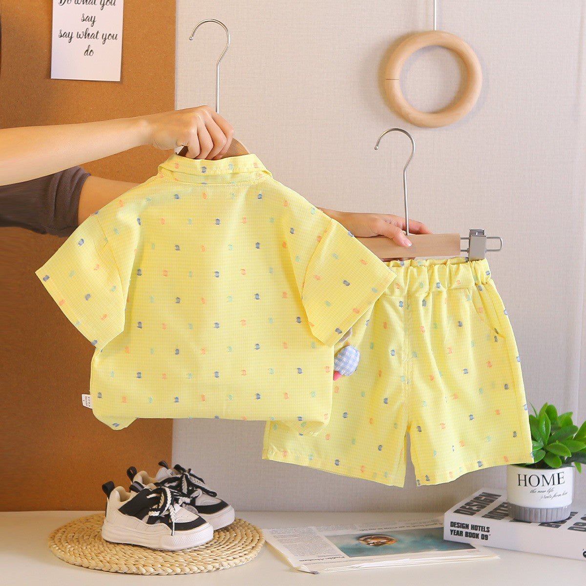 Kids Yellow Shirt & Shorts Set with Cute Tie Detail | Adorable Casual Summer Outfit