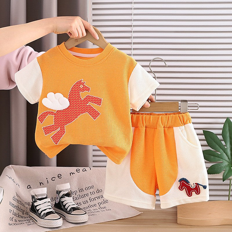 Boys Orange Dinosaur Print T-Shirt & Shorts Set | Cute Casual Summer Outfit
