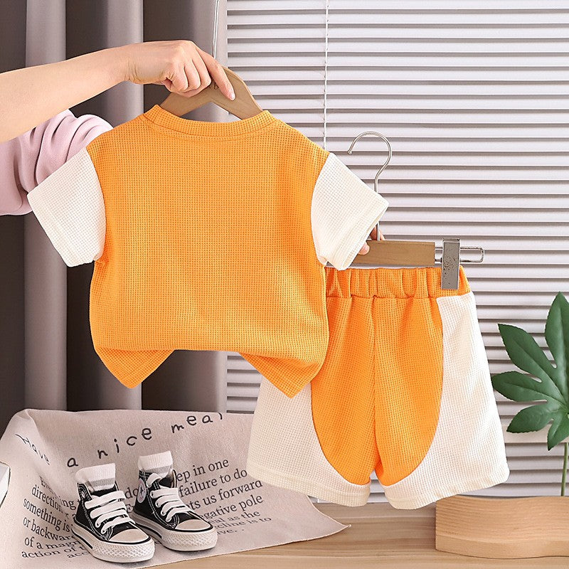 Boys Orange Dinosaur Print T-Shirt & Shorts Set | Cute Casual Summer Outfit