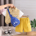 Kids Plaid Shirt & Shorts Set with Crossbody Bag | Stylish 3-Piece Outfit