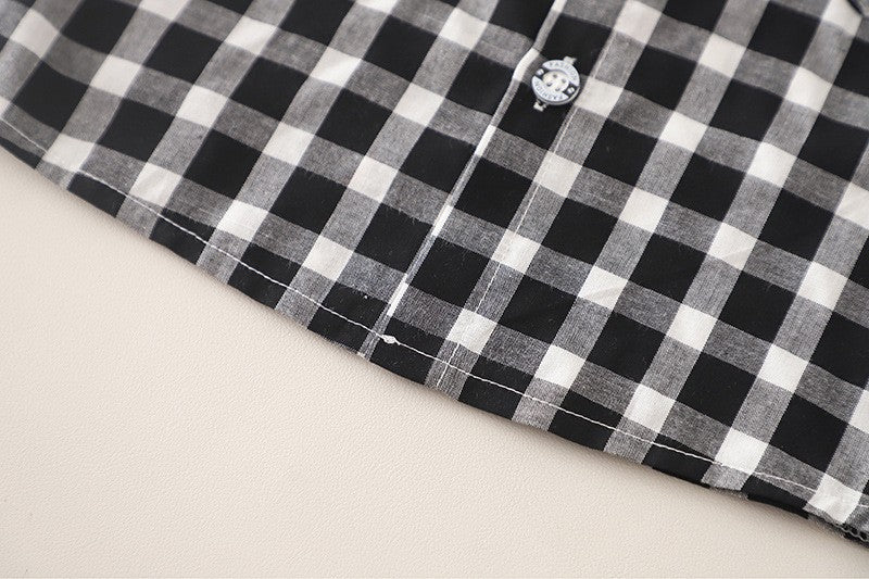 Boys Black & White Checkered Shirt & Cargo Shorts Set with Crossbody Bag | Stylish Casual Outfit