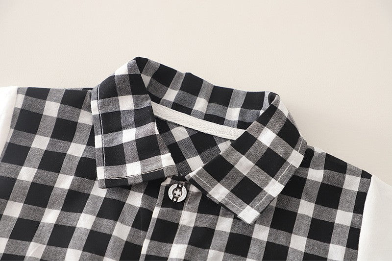 Boys Black & White Checkered Shirt & Cargo Shorts Set with Crossbody Bag | Stylish Casual Outfit